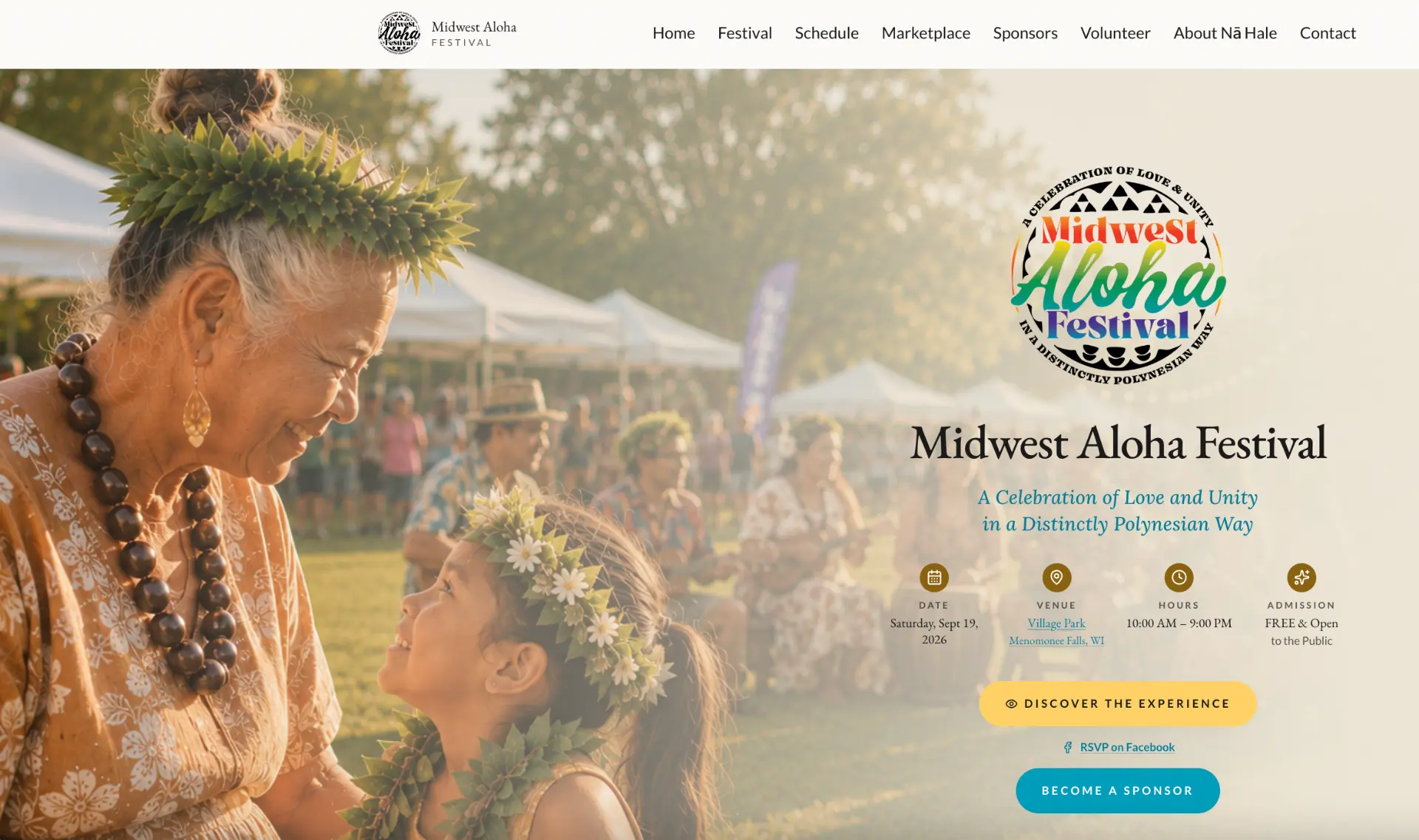 Screenshot of the Midwest Aloha Festival website homepage.